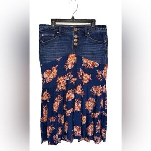 Ann Taylor Loft Floral Denim Midi Skirt 00